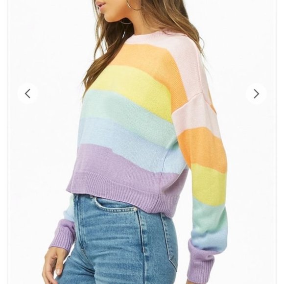 ❌SOLD❌ Forever 21 Boxy Pastel Rainbow Colorblock Stripe Sweater - Picture 7 of 10